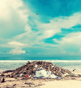 Residuos amontonados en una playa